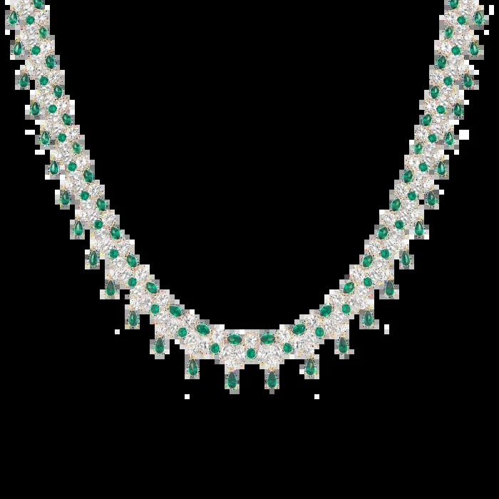 Lab Grown Green Emerald Teardrop Tennis Necklace