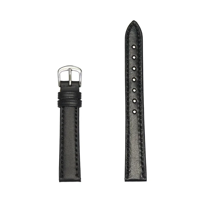 Ladies Genuine Leather Watch Band, Silver Buckle – Black