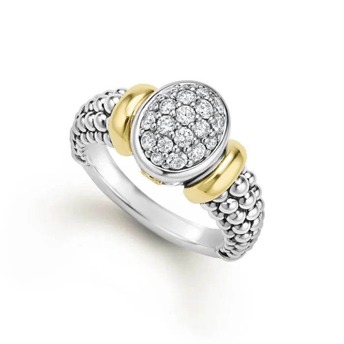 Lagos Signature Caviar Two-Tone Oval Caviar Diamond Ring