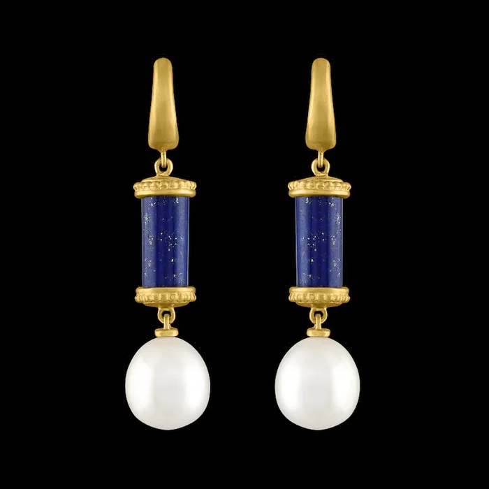 Lapis and South Sea Pearl Tropaion Earrings
