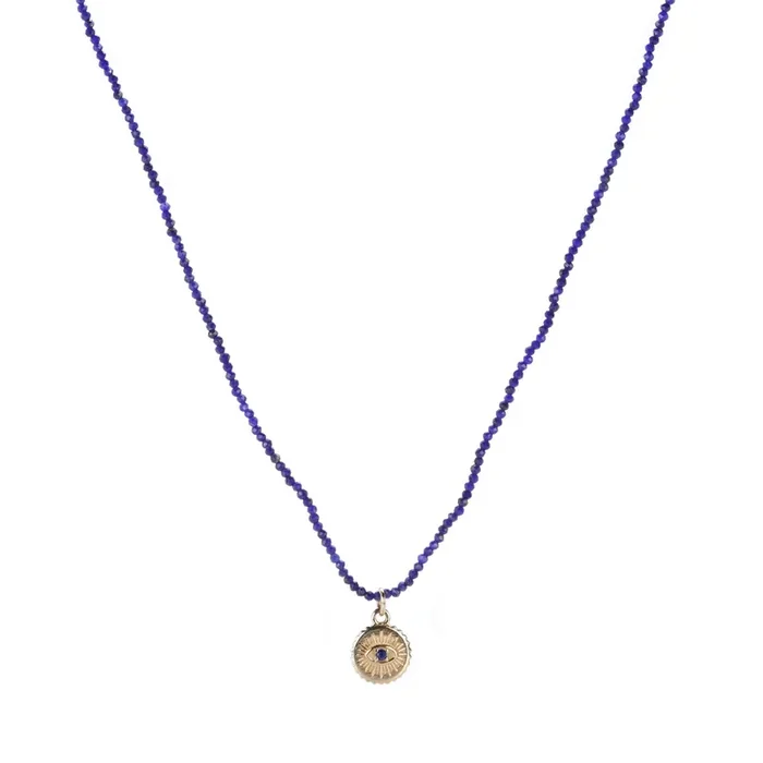 Lapis Beaded Necklace with Disc Pendant