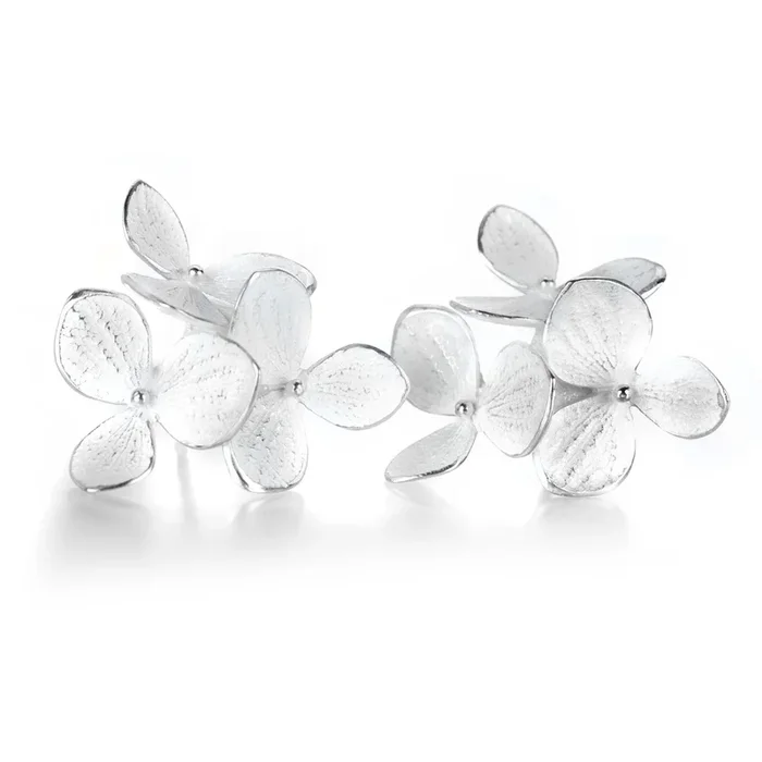 Large 3 Part Bright Sterling Hydrangea Studs