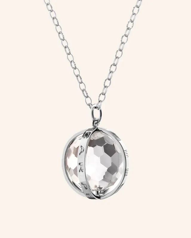Large “Carpe Diem” Sterling Silver Necklace with Rock Crystal