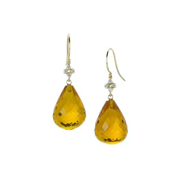 Large Citrine Clover Diamond Earrings
