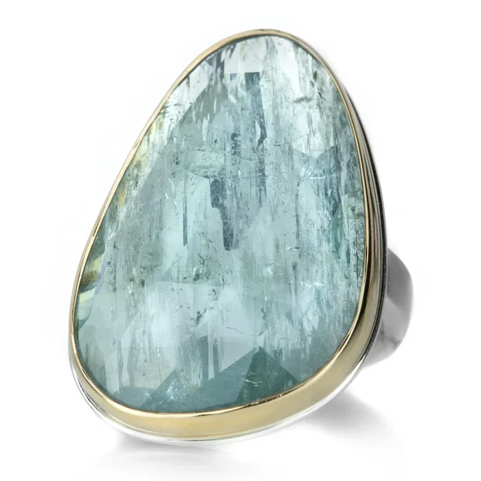 Large Faceted Aquamarine Ring