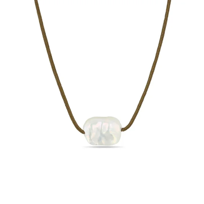 Large Flat Baroque Pearl Paracord Necklace