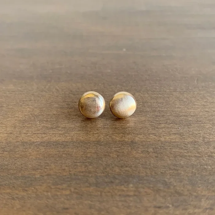 Large Gold Hewn Circle Post Earrings
