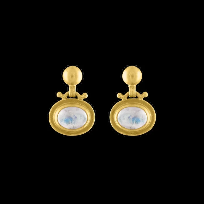 Large Rainbow Moonstone Bell Earrings