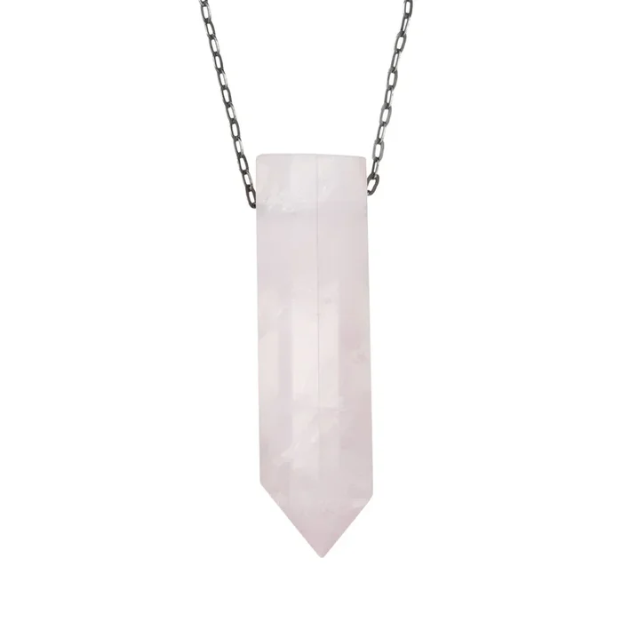 Large Rose Quartz Crystal Pendant Necklace