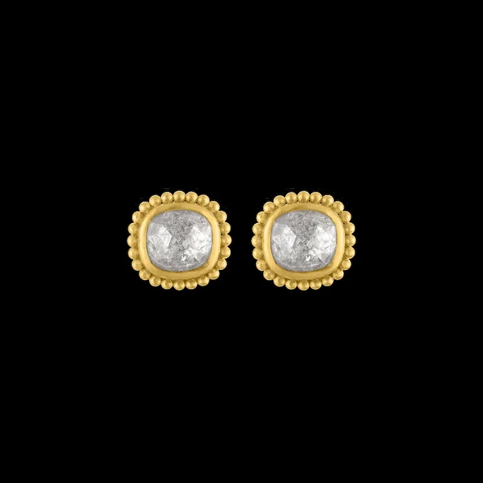 Large Rosecut Diamond Granulated Stud Earrings