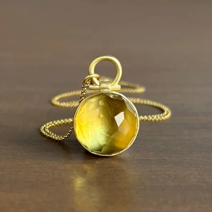 Large Round Rose Cut Zambian Citrine Pendant