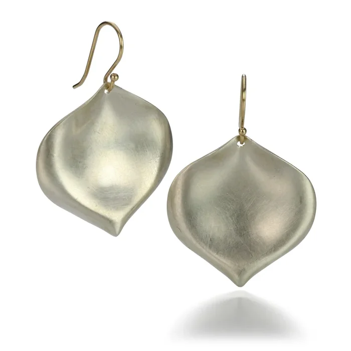 Large Silver Rose Petal Earrings