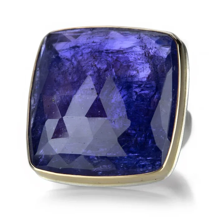 Large Square Rose Cut Tanzanite Ring