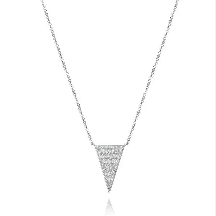 Large Triangle Diamond Necklace set in 14k White Gold