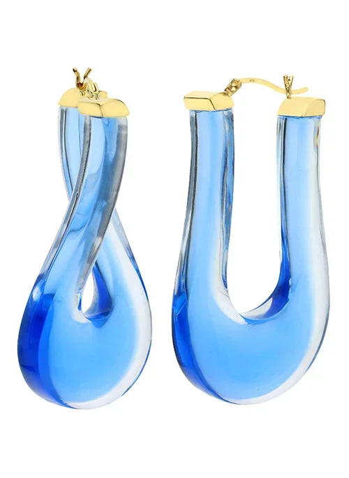Large Twisted Lucite Hoops in Blue