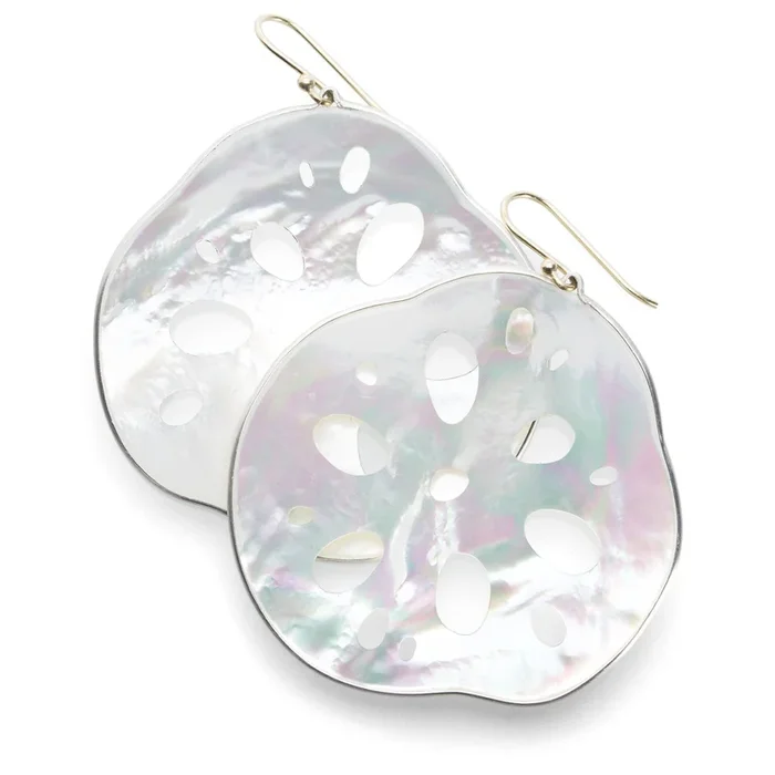 Large White Mother of Pearl Lotus Root Earrings
