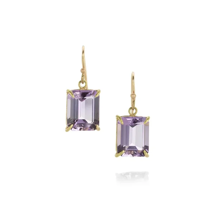 Lavender Amethyst Emerald Cut Earrings