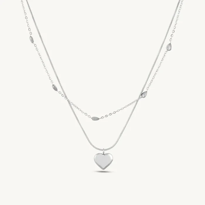 Layered Metallic Heart Pendant Necklace