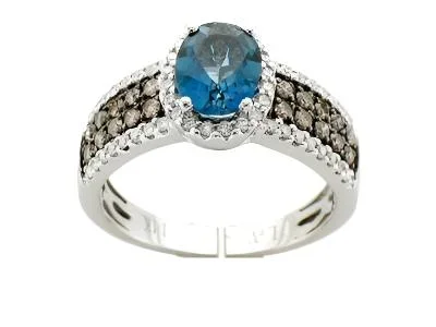 Le Vian Chocolatier Ring featuring Deep Sea Blue Topaz Chocolate Diamonds, Vanilla Diamonds set in 14K White Gold