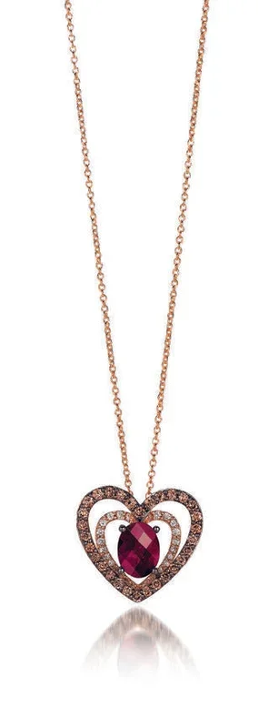Le Vian Grand Sample Sale Pendant featuring Raspberry Rhodolite Chocolate Diamonds, White Diamonds set in 14K Yellow Gold