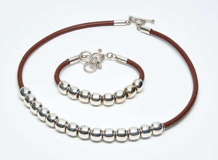 Leather and Sterling Silver Beaded Necklace