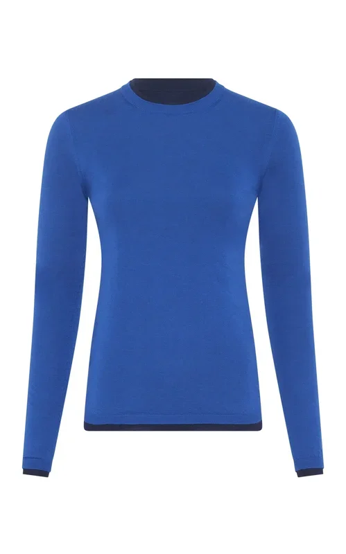 Leif Reversible Knit Sweater in Electric Navy & Cobalt Cashmere Silk