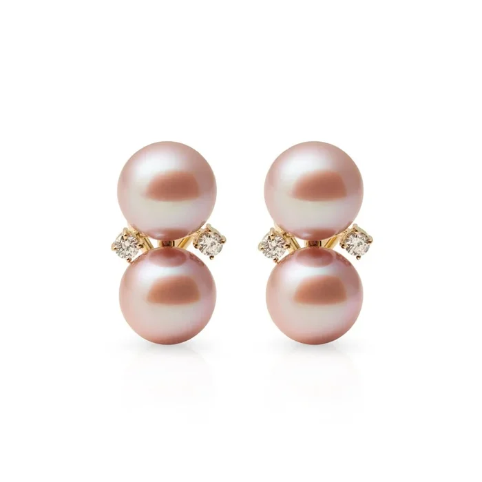 Les Deux Earrings in Pink Pearls & Diamonds