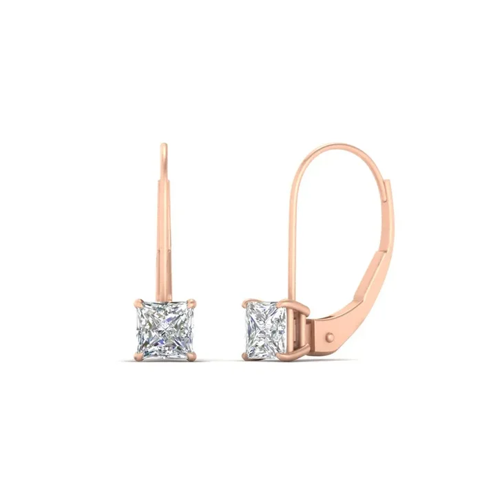 Lever Back Princess Cut 1 Ct Stud Earring