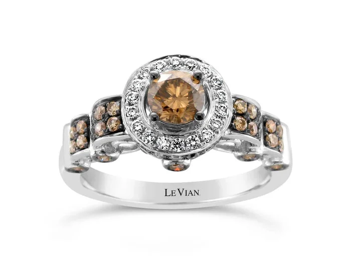 LeVian Diamond Ring 1 1/4 cts Cocktail Brown Statement in 14K White Gold Size 7