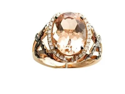 LeVian Ring Pink Morganite and Diamond in 14K Rose Gold Size 7
