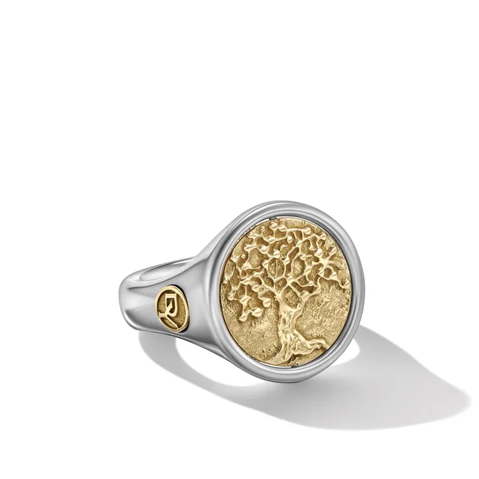 Life and Death Duality Signet Ring in Sterling Silver with 18K Yellow Gold, 20mm