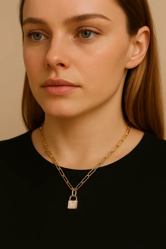 Lily Paperclip CZ Lock Necklace