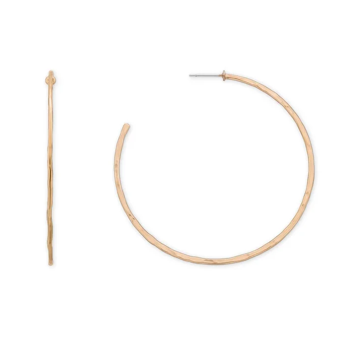 Lindsey Thin Hammered Hoops in Semi Matte 12k Gold Plating