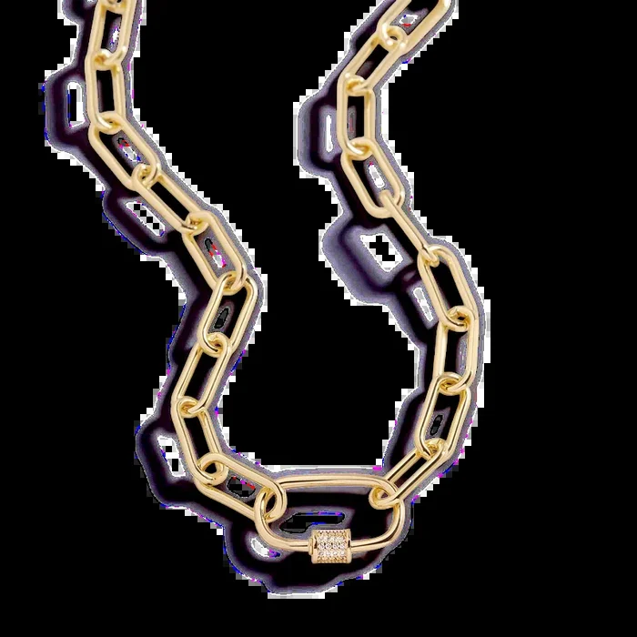 Link Chain Necklace with Pave Carabiner Clasp