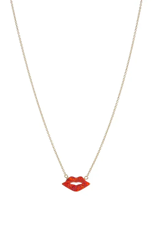 LIP KISS | Opal Charm on a Gold Filled Chain Necklace
