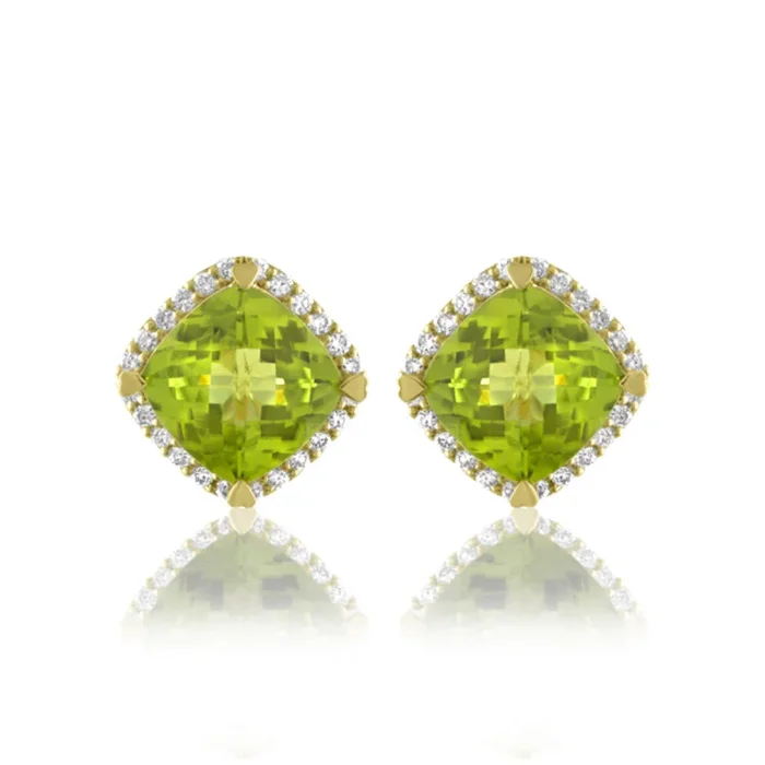 Lisa Nik 18k Peridot and Diamond Halo Stud Earrings