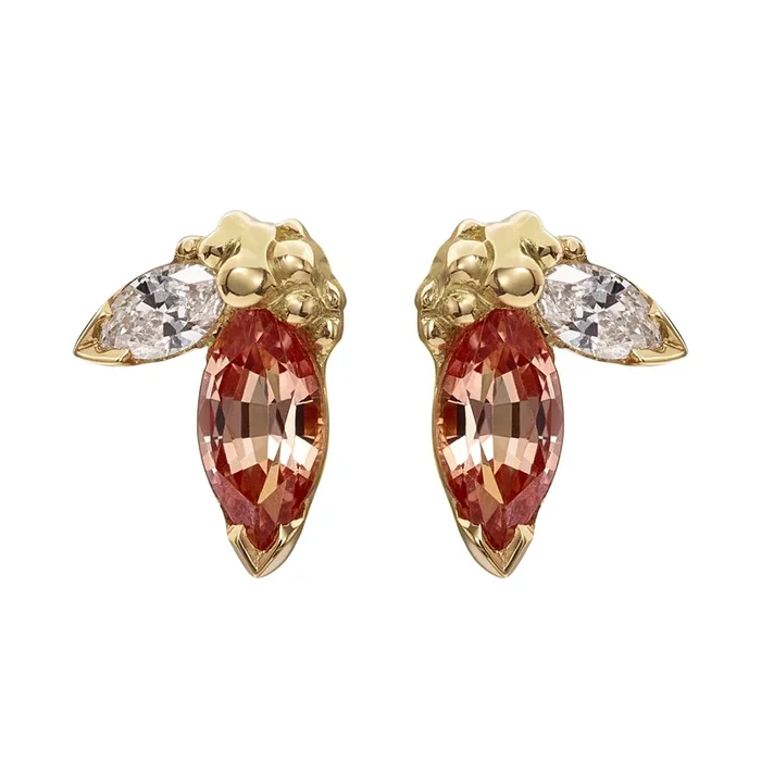 Little Sprout Diamond & Padparadscha Sapphire Earrings