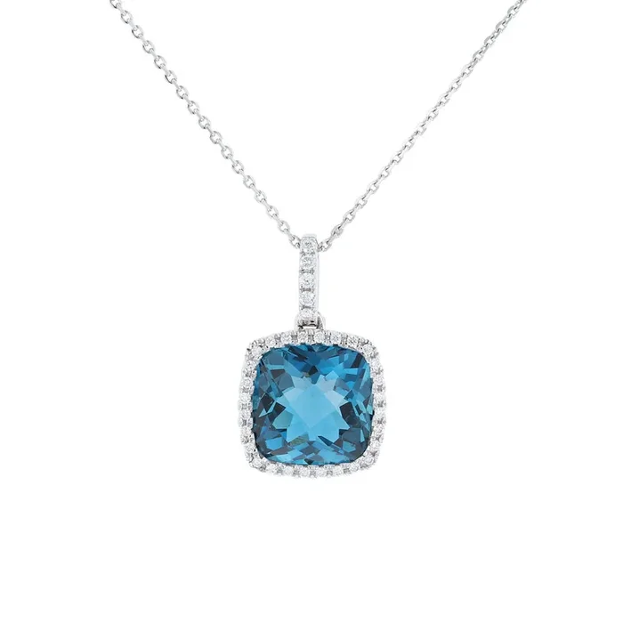 London Blue Topaz & Diamond Halo Pendant