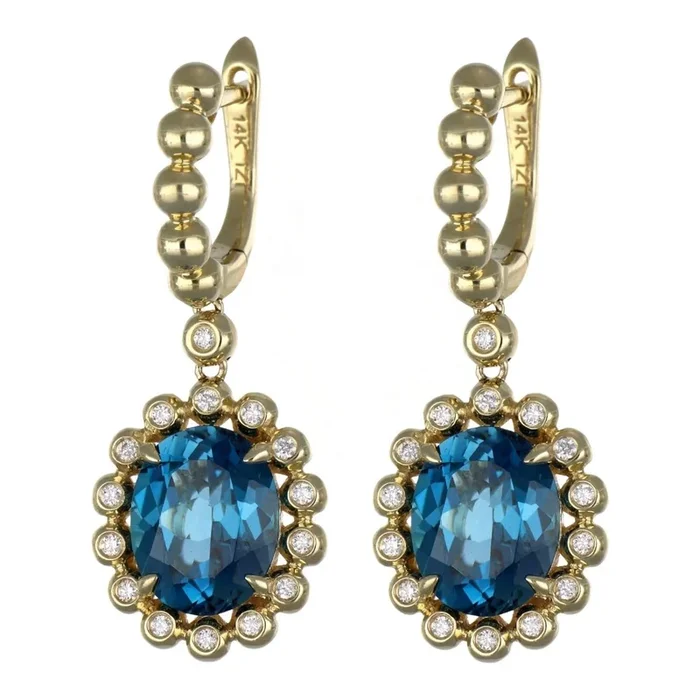 London Blue Topaz Earrings (Blue Topaz 5.96 cts. White Diamond 0.18 cts.)