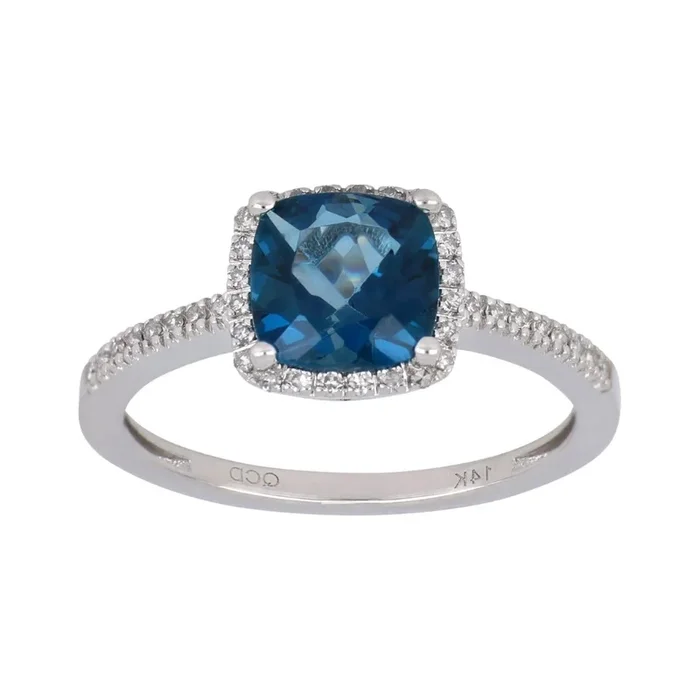 London Blue Topaz Ring (London Blue Topaz 1.7 cts. White Diamond 0.14 cts.)