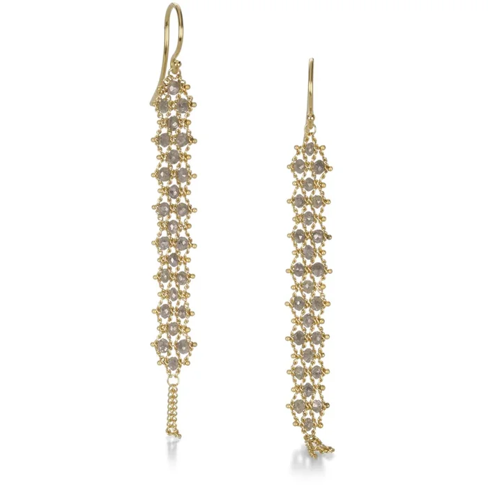 Long Gray Diamond Textile Earrings