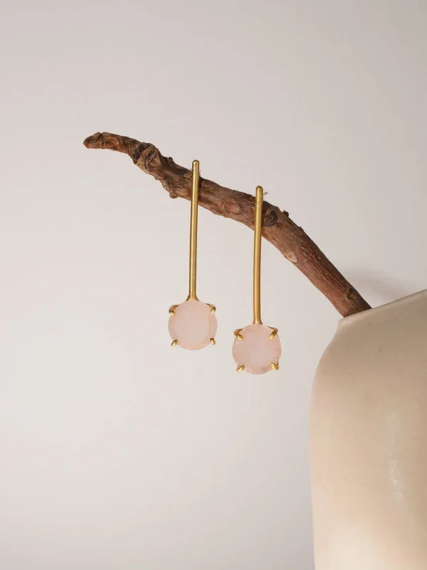 Long Rose Quartz Crystal Earring