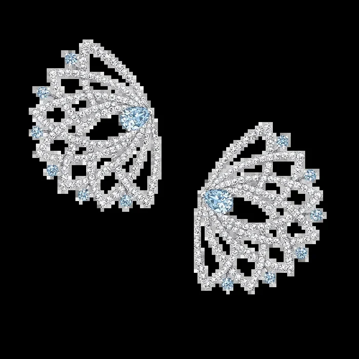 Lotus Bloom Aquamarine and Diamond Ear Climbers | In 18K White Gold