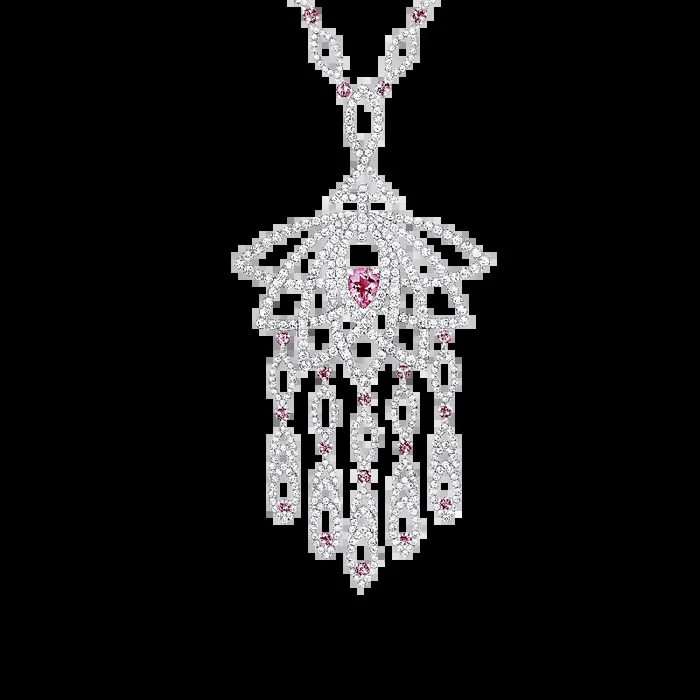 Lotus Bloom Pink Sapphire and Diamond Slider Pendant | In 18K White Gold