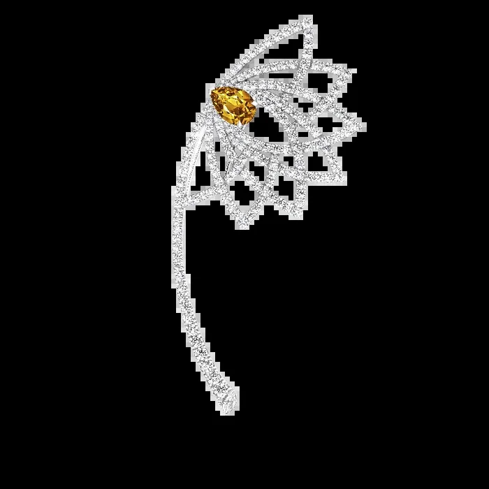Lotus Bloom Yellow Sapphire and Diamond Brooch | In 18K White Gold