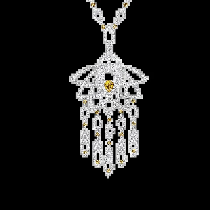 Lotus Bloom Yellow Sapphire and Diamond Slider Pendant | In 18K White Gold