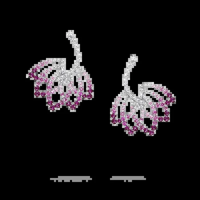 Lotus Flower Pink Sapphire and Diamond Drop Earrings | In 18K White Gold