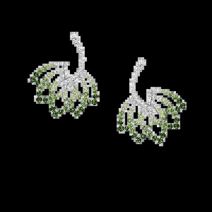 Lotus Flower Tsavorite and Diamond Drop Earrings | In 18K White Gold