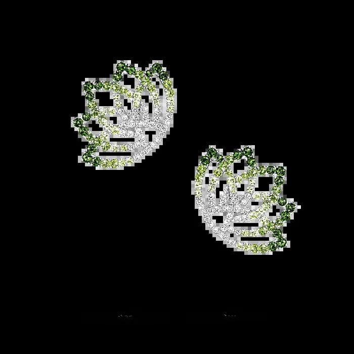 Lotus Flower Tsavorite and Diamond Ear Climbers | In 18K White Gold