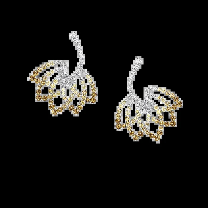 Lotus Flower Yellow Sapphire and Diamond Drop Earrings | In 18K White Gold